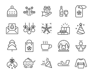 Yeni yıl, kutlama, Aralık, kek gibi Noel simgeler kümesi