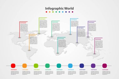 Infographic ülke Dünya Haritası, Uluslararası Dünya bayrakları, kıta arka plan