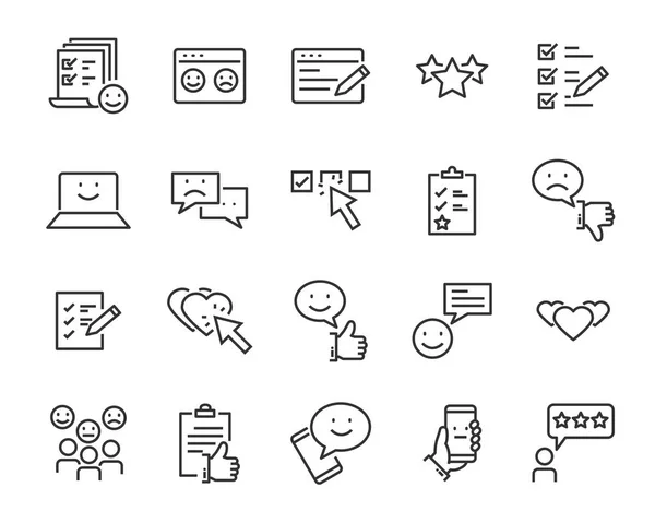 Conjunto Iconos Línea Retroalimentación Tales Como Pregunta Revisión Prueba Aplicación — Archivo Imágenes Vectoriales