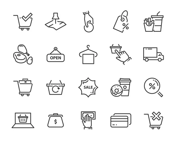 Set Shopping Line Icons Delivery Shop Pay Commerce — Stock Vector