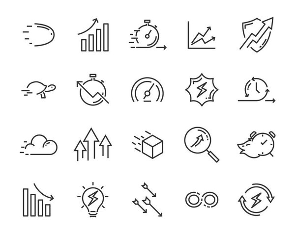 simple set of vector line icons, contain such lcon as speed, agile, boost, process, time and more
