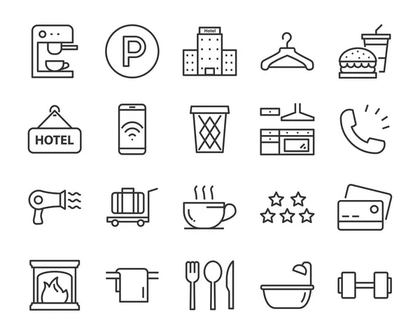 Conjunto Iconos Del Hotel Tales Como Cama Domitorio Apartamento Muebles — Vector de stock