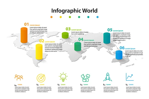 Mapa Świata Kraju Infografikę Flagi Międzynarodowego Świata Kontynentów Tło — Wektor stockowy