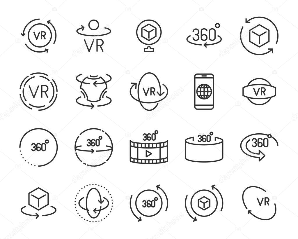 set of vr line icons, such as 360 degree, 3d, virtual
