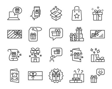 hediye kutusu satırı simgeler, Noel ve mutlu yeni yıl hediye seti