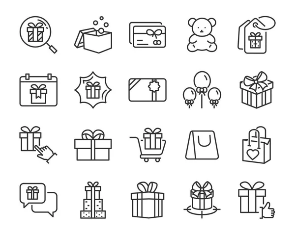 Set Von Geschenk Box Linie Symbole Weihnachten Und Ein Frohes — Stockvektor