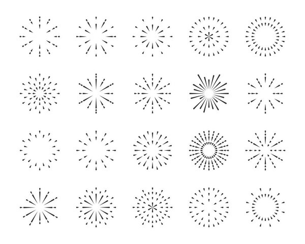 firework line icon set, happy new year firework