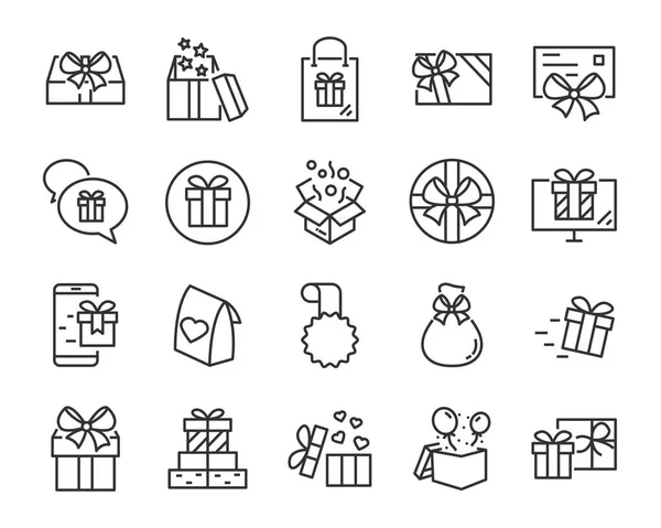 Ensemble Icônes Ligne Boîte Cadeau Noël Heureux Nouveau Cadeau Année — Image vectorielle