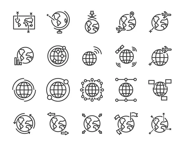 Set Von Weltkarten Vektorlinien Symbolen Wie Karte Weg Globus — Stockvektor