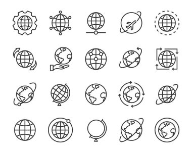 Dünya harita vektör hat simgelerin ayarlamak, harita gibi yol, küre