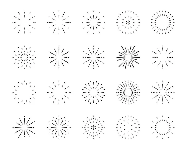 Juego Iconos Línea Fuegos Artificiales Feliz Año Nuevo Fuegos Artificiales — Archivo Imágenes Vectoriales