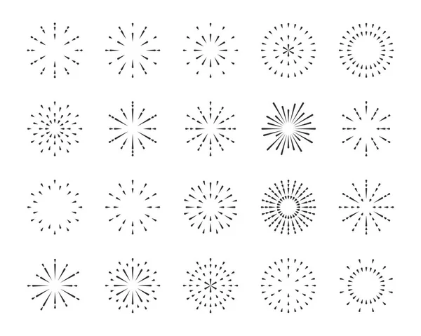 Juego Iconos Línea Fuegos Artificiales Feliz Año Nuevo Fuegos Artificiales — Archivo Imágenes Vectoriales