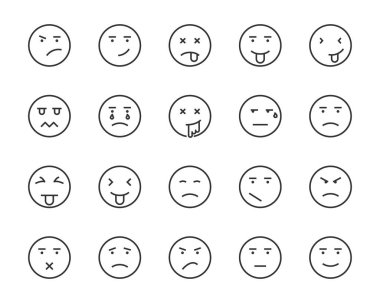 emoji kümesi satır simgeler, mutlu, Uykulu, mood, üzgün, öfkeli gibi vektör, delik, hissediyorum