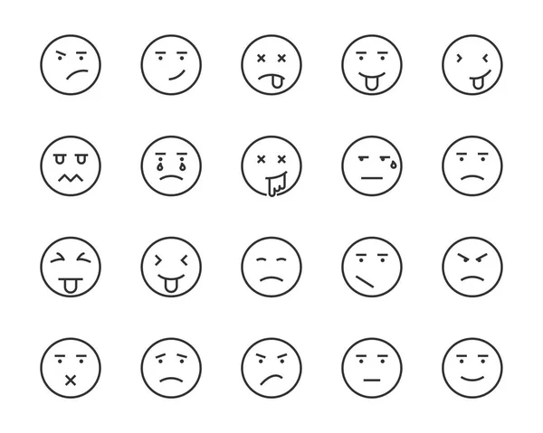 Zestaw Ikon Emoji Wektorowe Ikony Linii Takich Jak Szczęśliwy Senny — Wektor stockowy