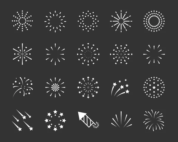 Fuochi Artificio Linea Icona Set Felice Anno Nuovo Fuochi Artificio — Vettoriale Stock