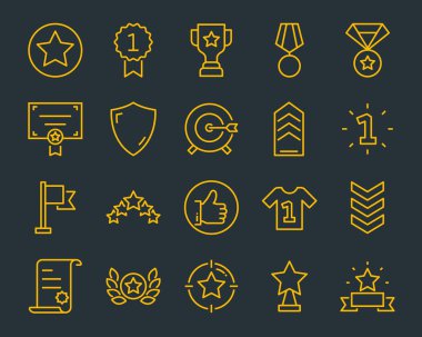 set of award line icons, such as star, champion, prize, acheivement, winner, trophy, glory, certificate clipart