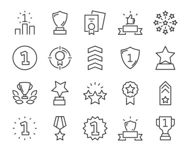 yıldız, şampiyon, ödül, başarı, kazanan, ödül, zafer, sertifika gibi ödül satır simgeler kümesi