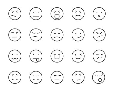 emoji kümesi satır simgeler, mutlu, Uykulu, mood, üzgün, öfkeli gibi vektör, delik, hissediyorum