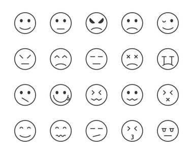 emoji kümesi satır simgeler, mutlu, Uykulu, mood, üzgün, öfkeli gibi vektör, delik, hissediyorum