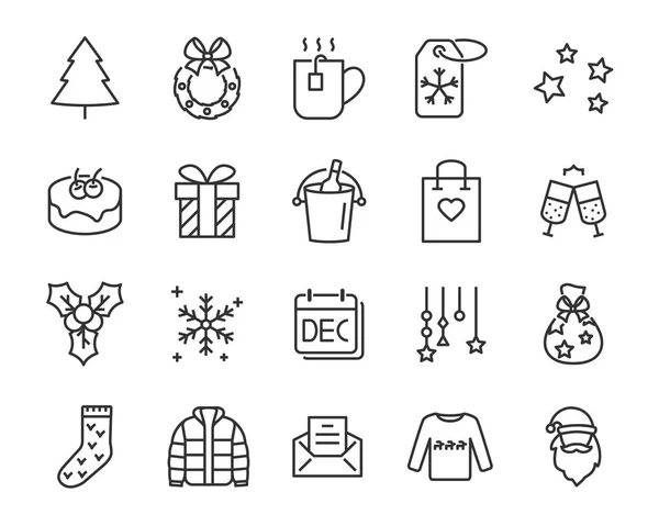 Набор Иконок Линии Рождества Таких Коробка Подарок Зима — стоковый вектор