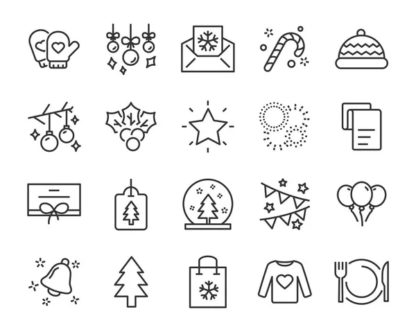 Set Chistmas Line Icons Box Gift Winter — Stock Vector