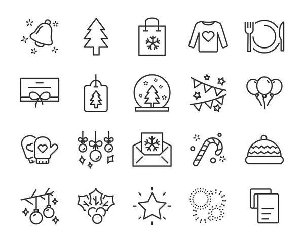 Set Chistmas Line Icons Box Gift Winter — Stock Vector