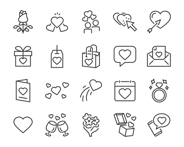 Set Valentine Day Icons Celebration Happy Romantic Heart Love — Stock Vector
