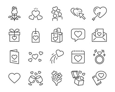 kutlama, mutlu, Romantik, kalp, aşk gibi Sevgililer günü simgeler kümesi