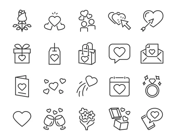 Set Van Valentijnsdag Iconen Zoals Viering Gelukkig Romantisch Hart Liefde — Stockvector