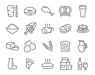 ekmek, Kahvaltı, et, patates kızartması gibi gıda simgeler kümesi içecekler