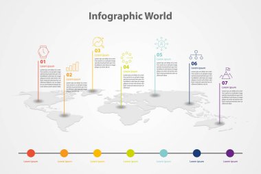 Infographic ülke Dünya Haritası, Uluslararası Dünya bayrakları, kıta arka plan