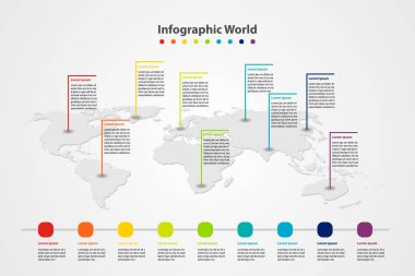 Infographic ülke Dünya Haritası, Uluslararası Dünya bayrakları, kıta arka plan