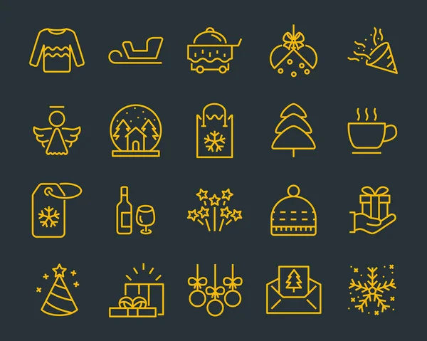 Set Chistmas Line Icons Box Gift Winter — Stock Vector