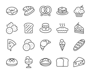 fırında, ekmek, tost, pasta, waffle, Pizza, çörek, kek gibi ekmek simgeleri seti