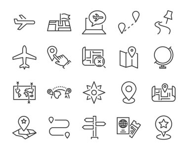 Dünya harita vektör hat simgelerin ayarlamak, harita gibi yol, küre