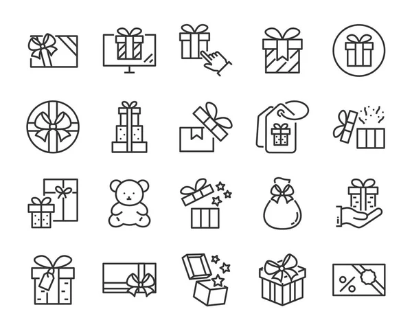 Verzameling Van Kerstmis Gelukkig Nieuwjaar Cadeau Pictogrammen — Stockvector