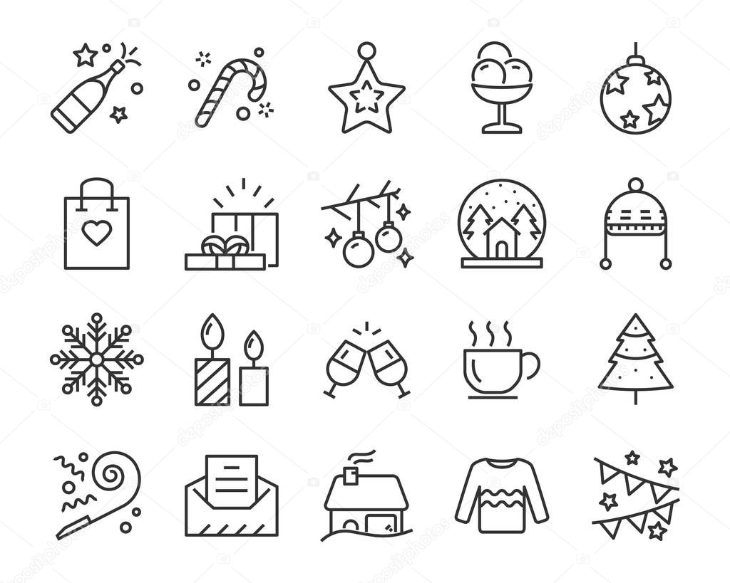 set of chistmas line icons, such as box, gift, winter