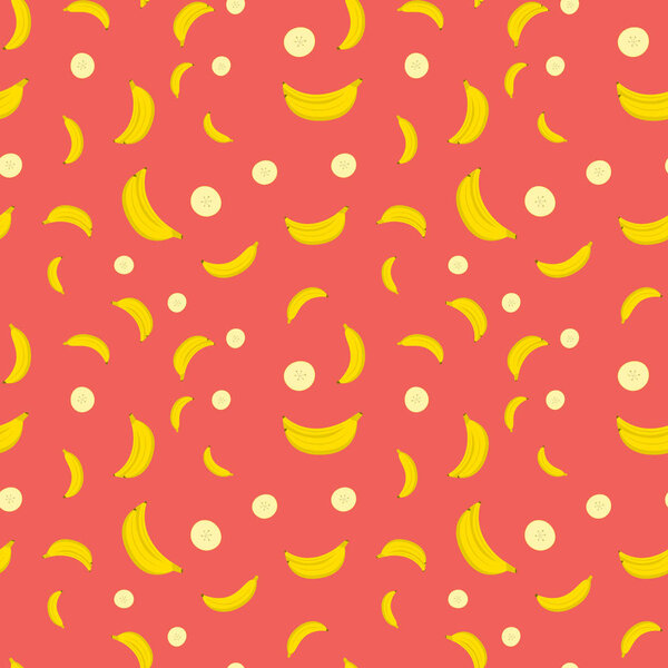 Seamless pattern of bananas. Banana pattern. Seamless banana with red background.