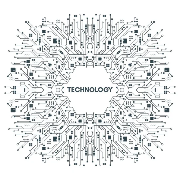 Flat Microelectronics Circuits Circuit Board Vector White Background Technology Background — Stock Vector