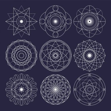 Kutsal geometri vektör tasarım elemanları. Orijinal anahat vektörü 