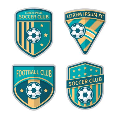 Düz basit modern Futbol veya Futbol rozeti koleksiyonu.