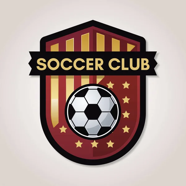 Badge de soccer ou de football doré avec combinaison d'étoiles d'or noir et rouge — Image vectorielle