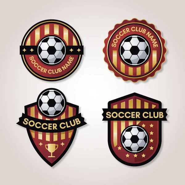 Badge de soccer ou de football doré avec combinaison d'étoiles d'or noir et rouge — Image vectorielle