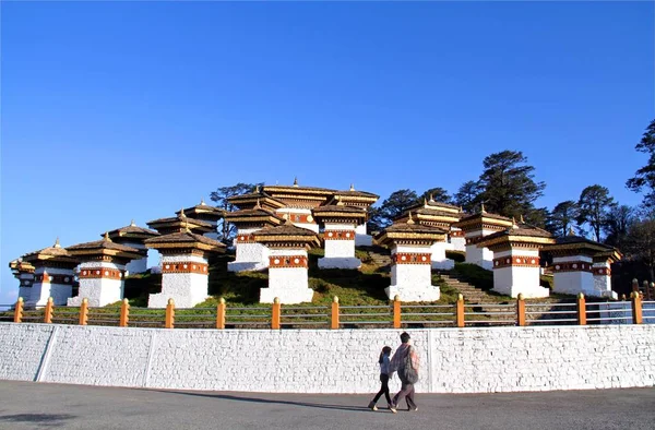 108 Chortens Stúp Památník Počest Bhútánci Vojáků Dochula Průsmyku Cestě — Stock fotografie
