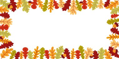 Meşe yaprakları ve meşe palamudu ile sonbahar arkaplanı. Şükran Günü ve Hasat Günü tasarımı