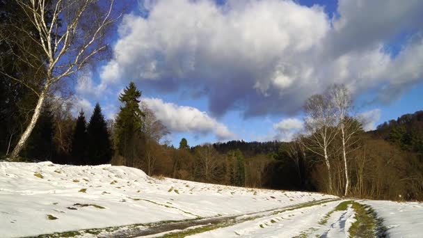 Timelapse Uma Paisagem Montanhosa Parque Paisagístico Poprad Dia Ensolarado Inverno — Vídeo de Stock