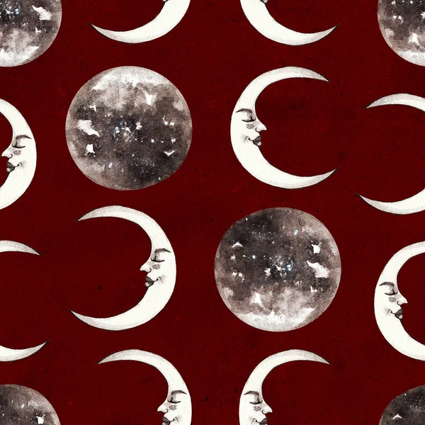 Circus seamless pattern. Moon on vintage red background