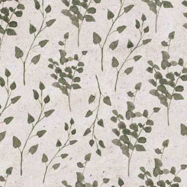 Okaliptüs dallarında gri dokulu arka plan ile Seamless suluboya modeli