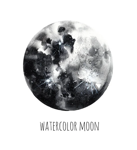 Aquarell Mond Auf Weißem Isoliertem Hintergrund — Stockfoto