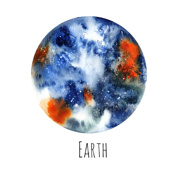Dünya Gezegeni Beyaz Izole Zemin Üzerine Suluboya Resim — Stok fotoğraf